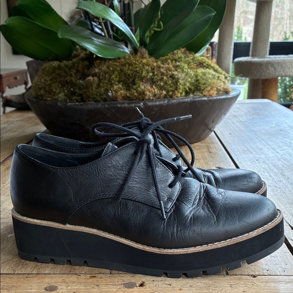 Eileen Fisher Black Leather Platform Shoes Eddy